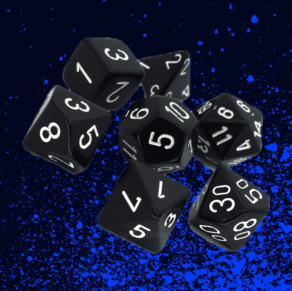 Chessex Opaque Polyhedral 7 Dice Set - Black w/ White