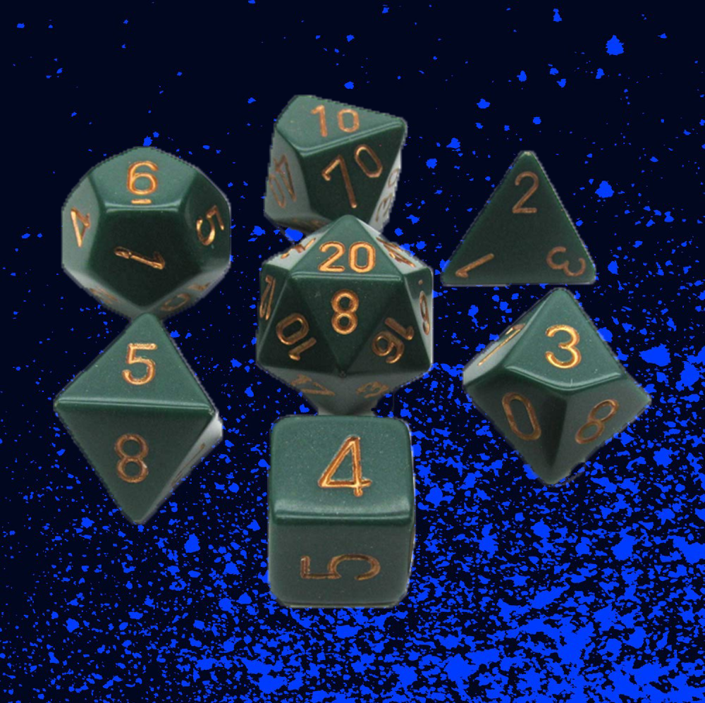 Chessex Opaque Polyhedral 7 Dice Set - Dusty Green w/ Copper