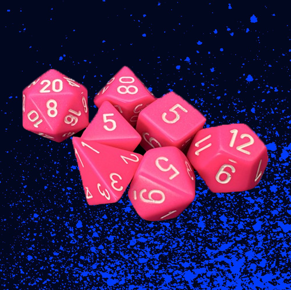 Chessex Opaque Polyhedral 7 Dice Set - Pink w/ White