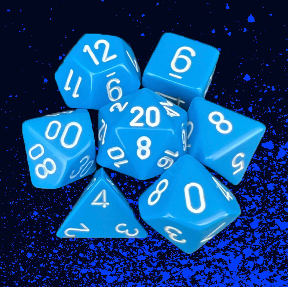 Chessex Opaque Polyhedral 7 Dice Set - Light Blue w/ White