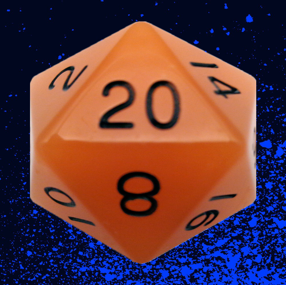 Fanroll 35mm Mega Acrylic D20 - Glow Orange with Black Numbers