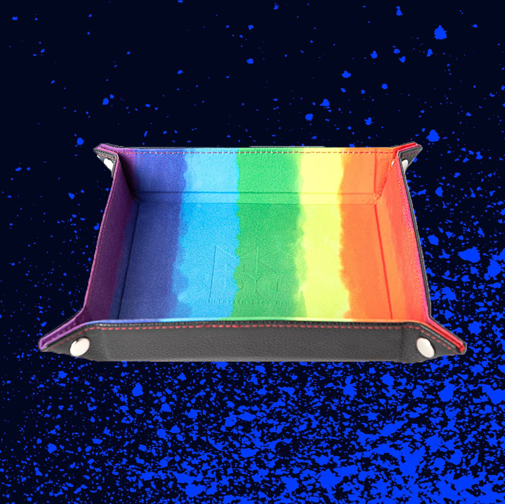Fanroll Fold Up Dice Tray with PU Leather Backing - Watercolour Rainbow
