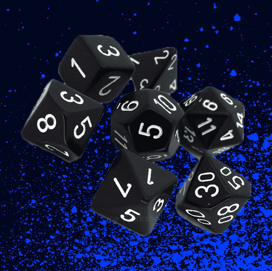 Chessex Opaque Polyhedral 7 Dice Set - Black w/ White