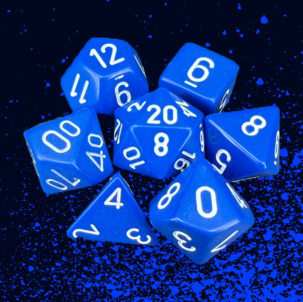 Chessex Opaque Polyhedral 7 Dice Set - Blue w/ White