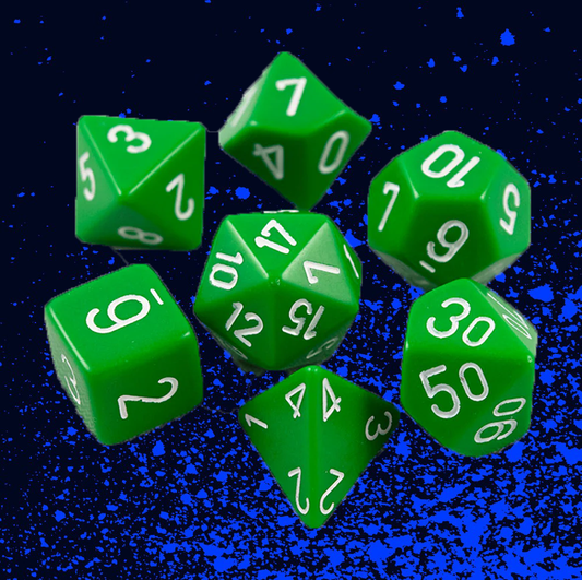 Chessex Opaque Polyhedral 7 Dice Set - Green w/ White
