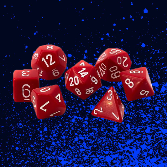 Chessex Opaque Polyhedral 7 Dice Set - Red w/ White