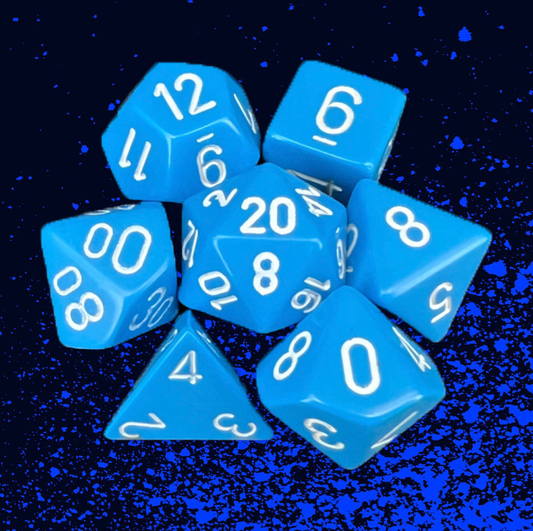 Chessex Opaque Polyhedral 7 Dice Set - Light Blue w/ White